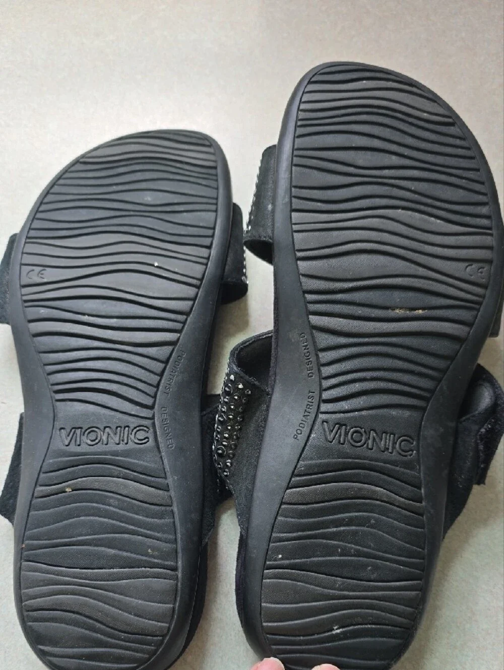 Vionic Black Double-Strap Jeweled Slide Sandals - Picture 3 of 5